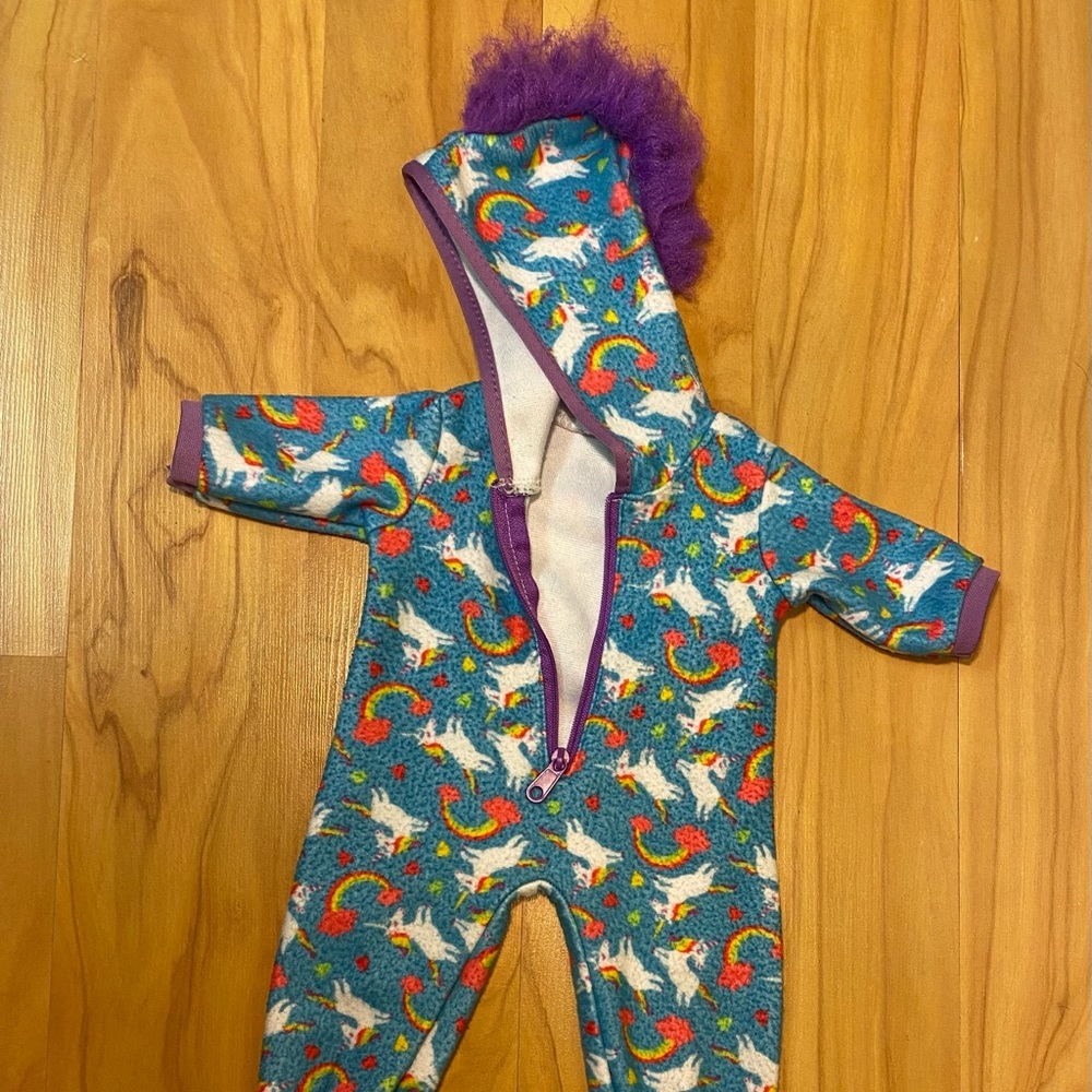 Rainbow Unicorn Footed Pajamas Fits 18in Dolls